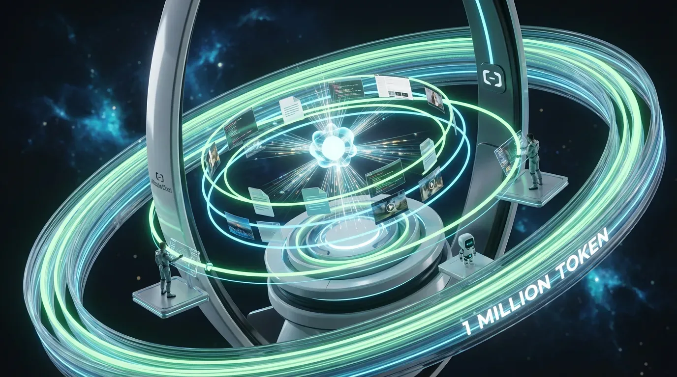 Futuristic Alibaba Qwen3.6-Plus control room visualizing multimodal AI agents managing code documents screens and workflows collaboratively