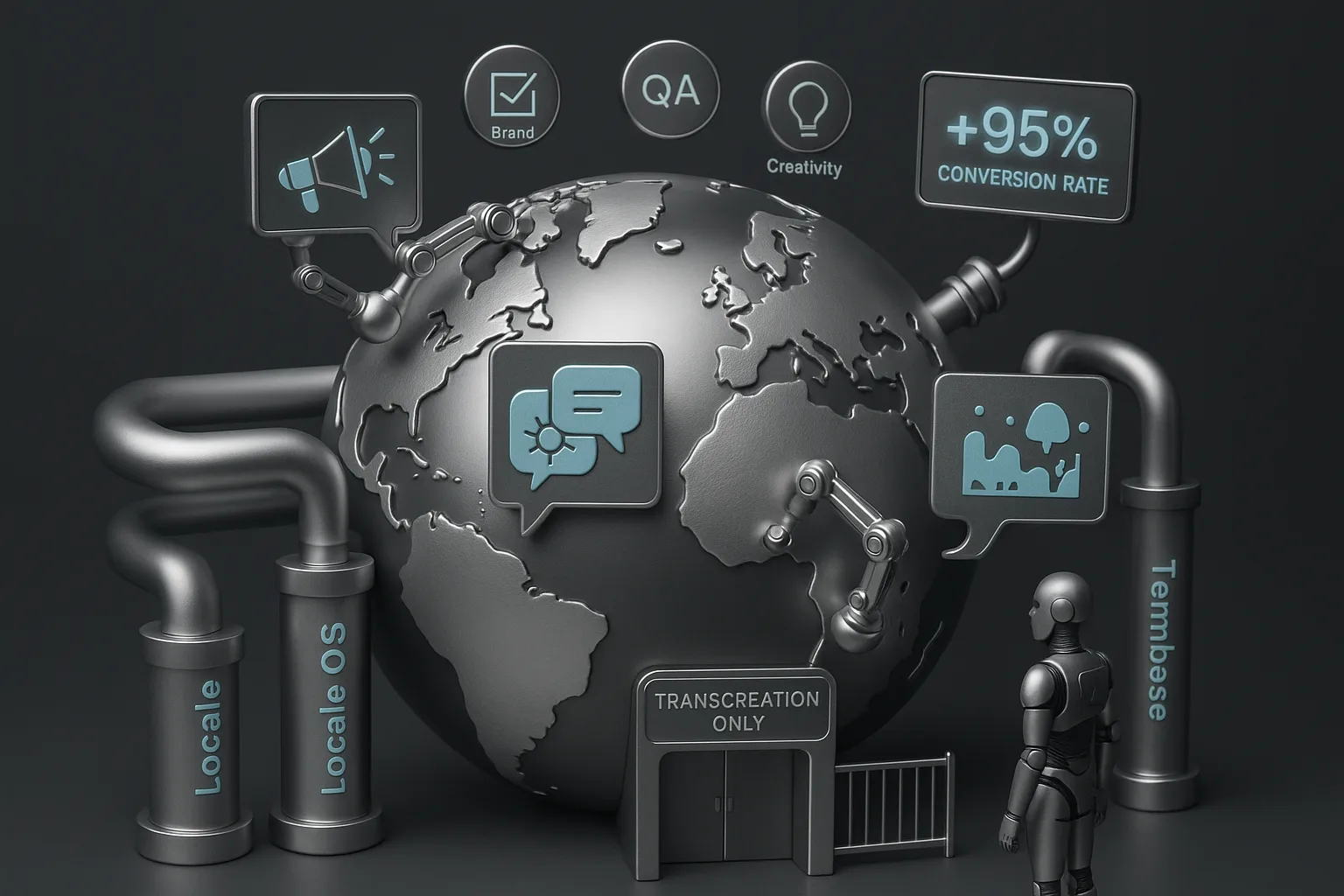 Global creative engines transform content for each region with local icons, vibrant assets, and dashboards