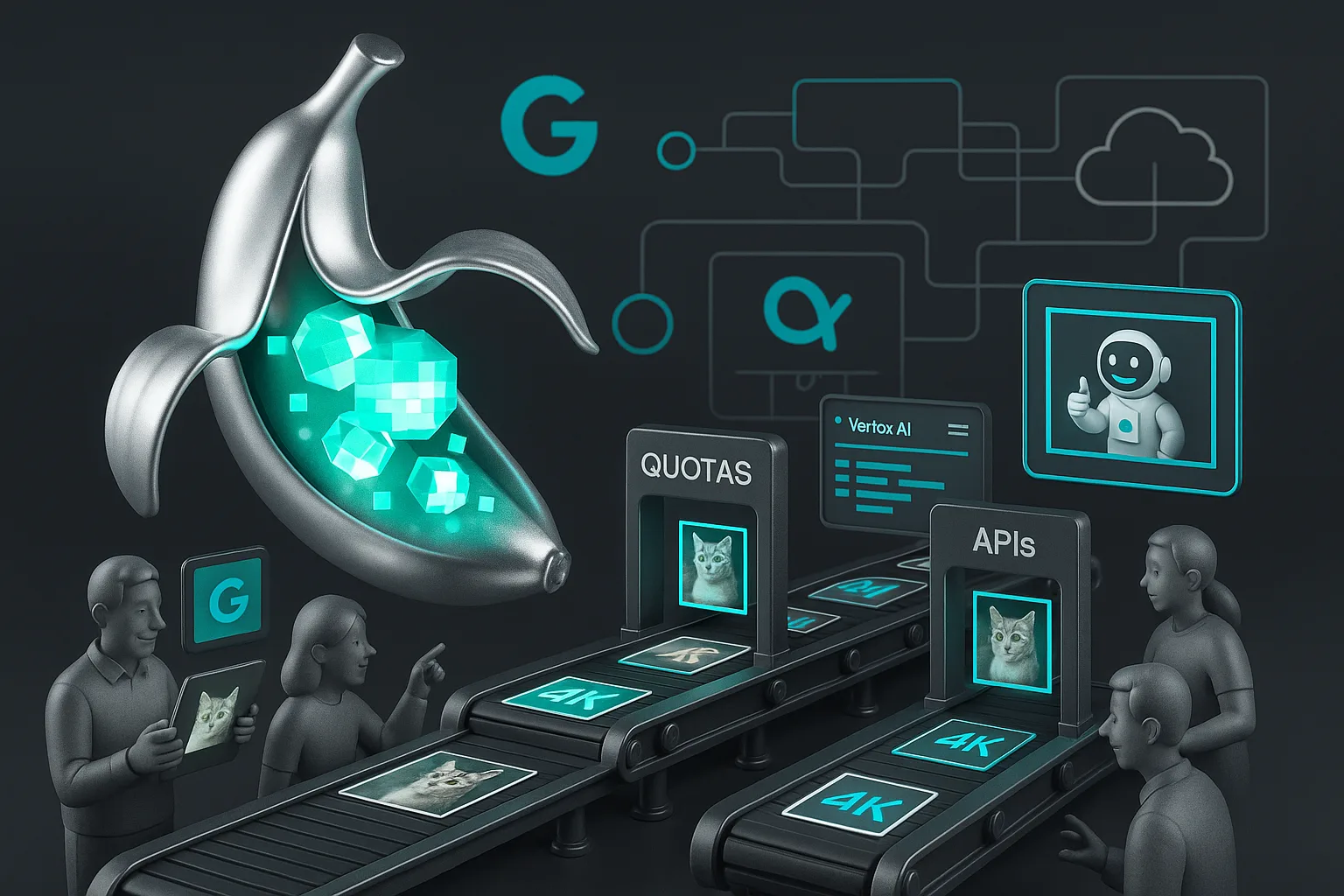 Giant digital banana reveals pixel gems powering creative conveyor belts with Google Gemini and GEMPIX2