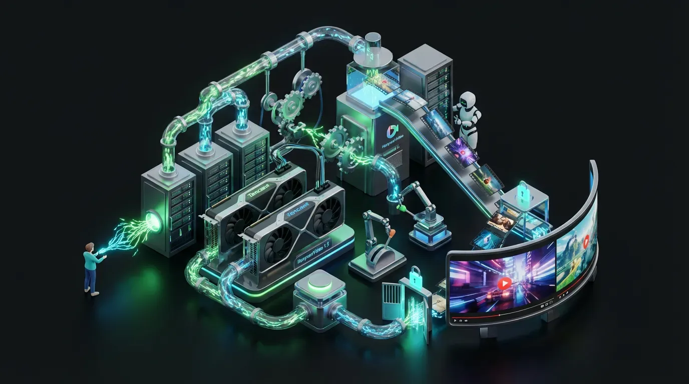 Futuristic Rube Goldberg machine morphs creative video powered by Tencent HunyuanVideo 1.5 and local GPUs