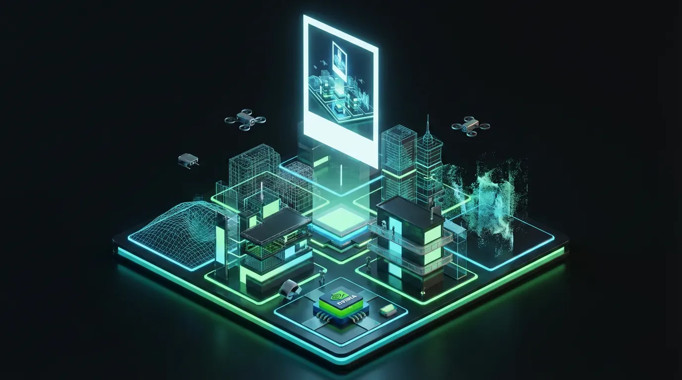 Glowing photo transforms into a vast walkable 3D world powered by NVIDIA with drones and explorers