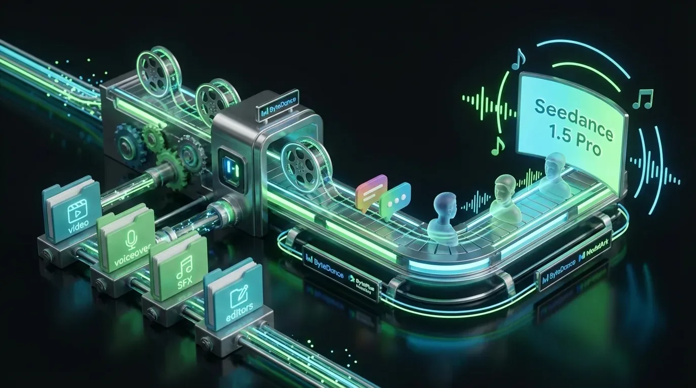 Dynamic Rube Goldberg machine transforms fragmented audio-video tasks into seamless Seedance 1.5 Pro automation workflow