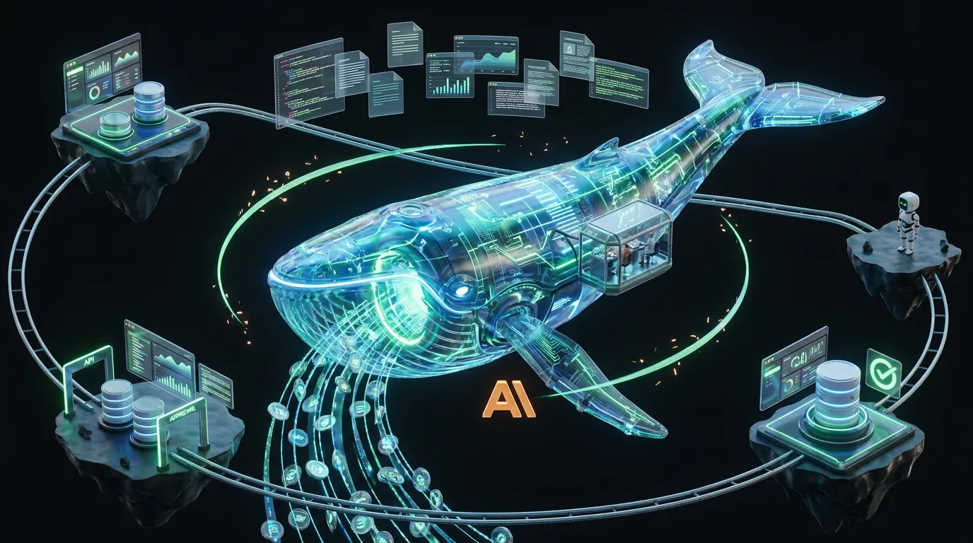 Claude Opus 5 powers a vast automated workflow galaxy with Anthropic and COEY elements nearby
